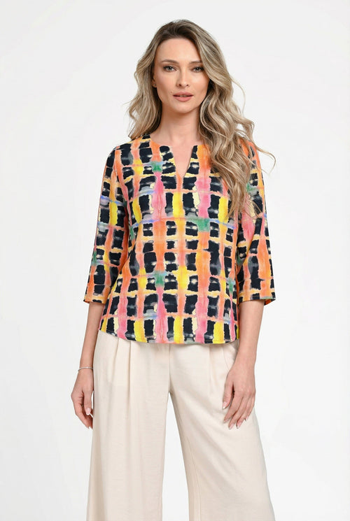 Bluză damă din in cu viscoză cu imprimeu geometric Andra Natalee Fashion