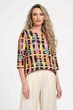Bluză damă din in cu viscoză cu imprimeu geometric Andra Natalee Fashion