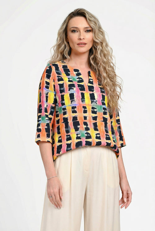 Bluză damă din in cu viscoză cu imprimeu geometric Andra Natalee Fashion