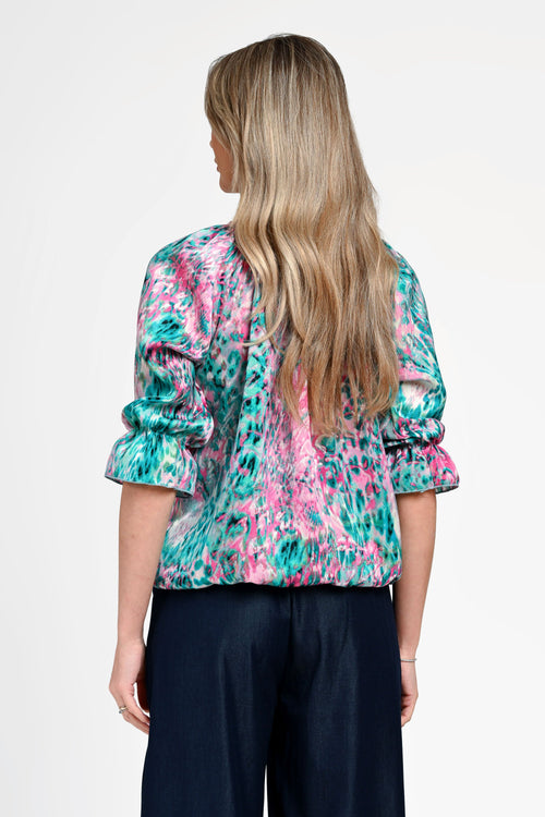 Bluză damă din in cu viscoză cu imprimeu multicolor Gabriela Natalee Fashion