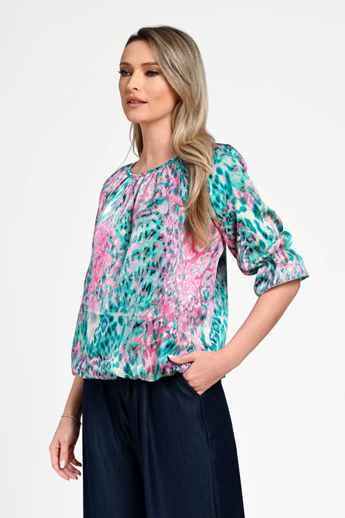 Bluză damă din in cu viscoză cu imprimeu multicolor Gabriela Natalee Fashion