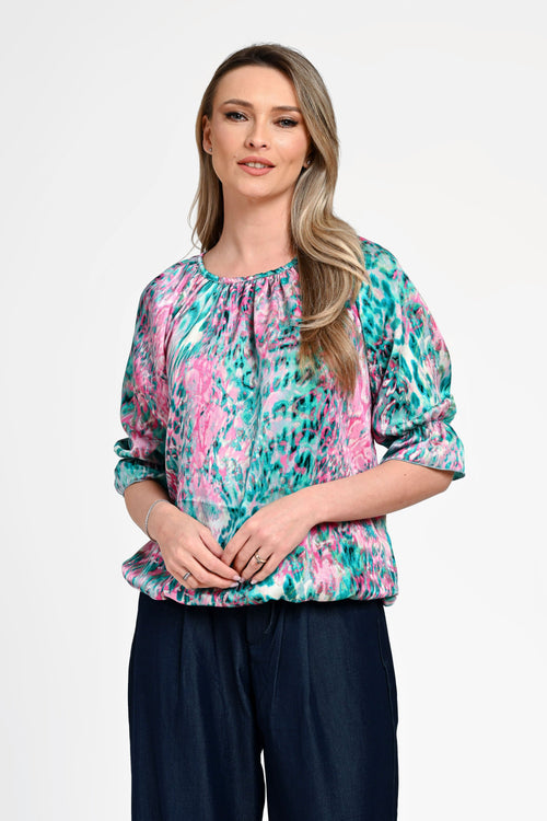 Bluză damă din in cu viscoză cu imprimeu multicolor Gabriela Natalee Fashion