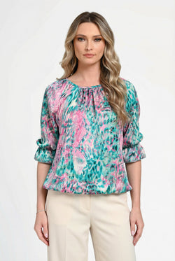 Bluză damă din in cu viscoză cu imprimeu multicolor Gabriela Natalee Fashion