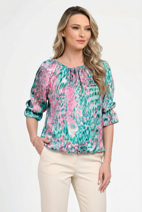 Bluză damă din in cu viscoză cu imprimeu multicolor Gabriela Natalee Fashion