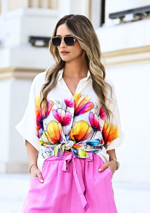 Bluză damă din vâscoză cu imprimeu floral multicolor – Mary Natalee