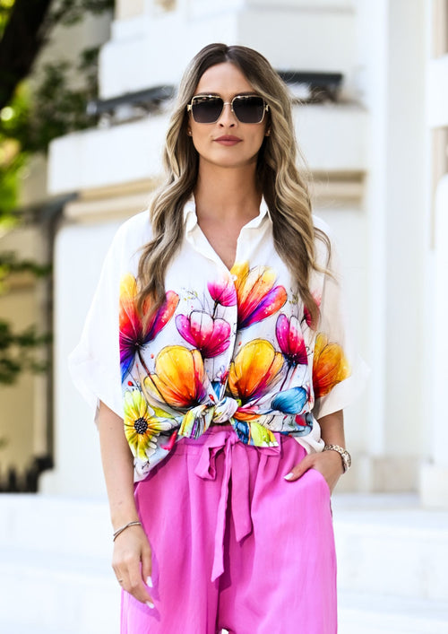 Bluză damă din vâscoză cu imprimeu floral multicolor – Mary Natalee