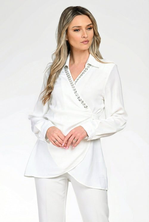 Bluza dama eleganta alba Theodora Natalee