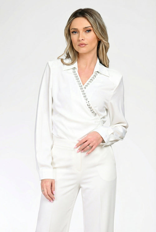 Bluza dama eleganta alba Theodora Natalee