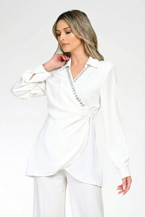 Bluza dama eleganta alba Theodora Natalee