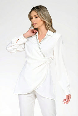 Bluza dama eleganta alba Theodora Natalee