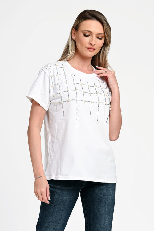 Bluză damă elegantă Diana albă cu aplicații strălucitoare Natalee Fashion