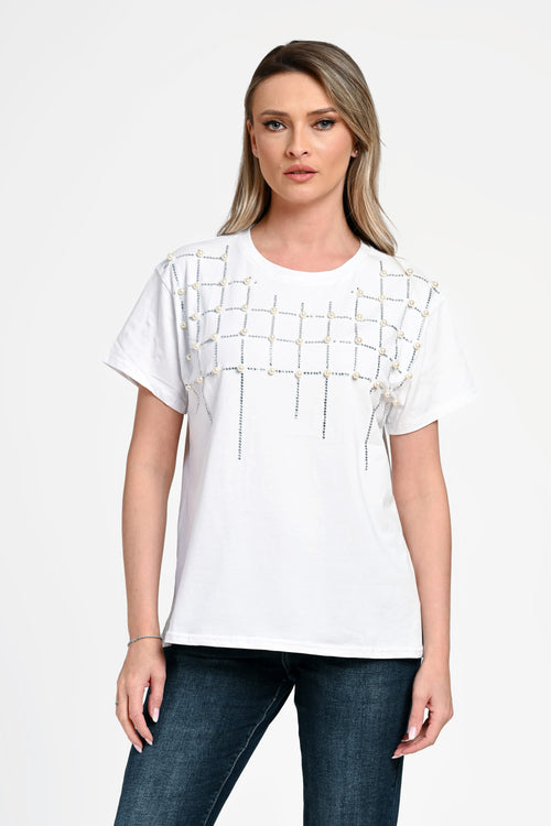 Bluză damă elegantă Diana albă cu aplicații strălucitoare Natalee Fashion