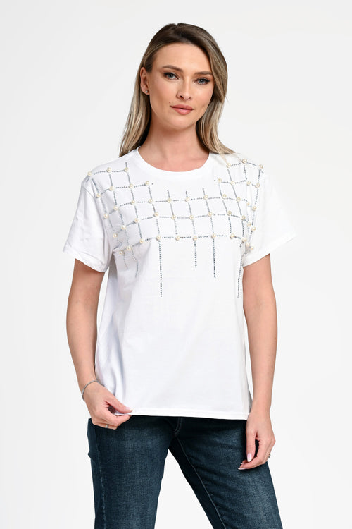 Bluză damă elegantă Diana albă cu aplicații strălucitoare Natalee Fashion