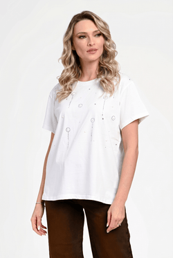 Bluză damă elegantă Diana albă cu aplicații strălucitoare Natalee Fashion