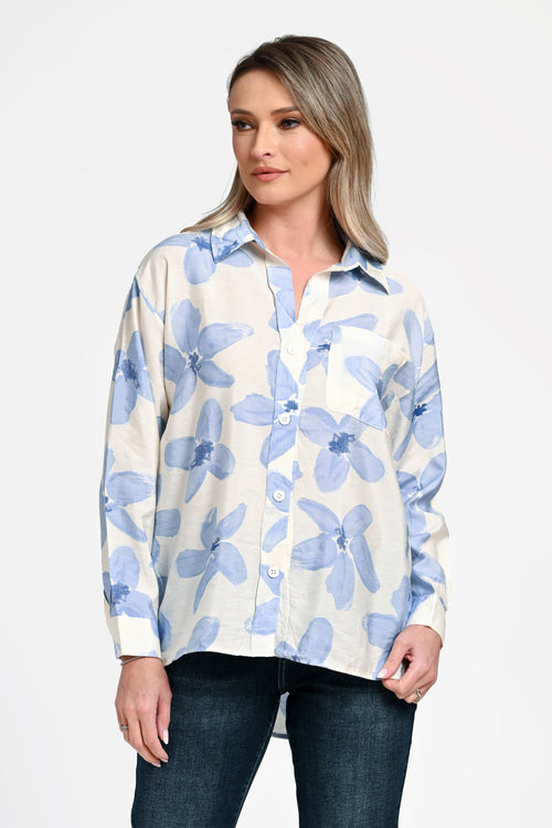 Bluză damă imprimeu floral bleu Elara Natalee Fashion