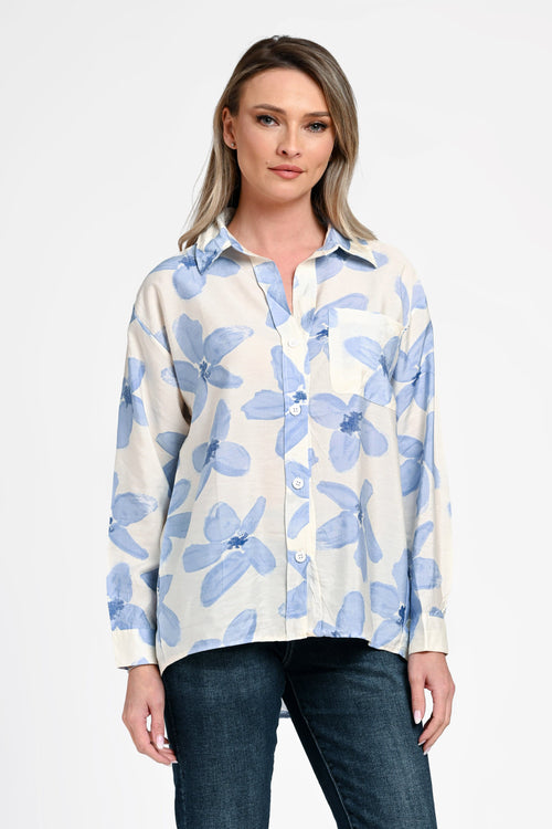 Bluză damă imprimeu floral bleu Elara Natalee Fashion