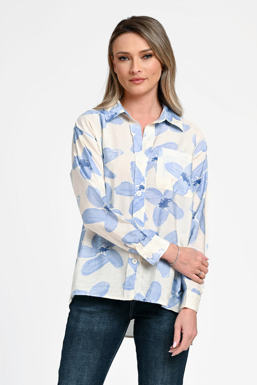 Bluză damă imprimeu floral bleu Elara Natalee Fashion