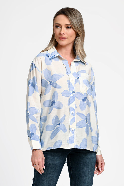 Bluză damă imprimeu floral bleu Elara Natalee Fashion