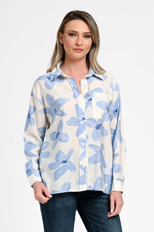 Bluză damă imprimeu floral bleu Elara Natalee Fashion