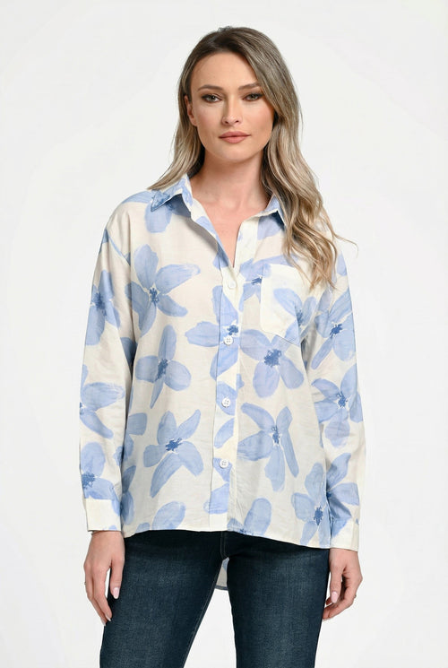 Bluză damă imprimeu floral bleu Elara Natalee Fashion