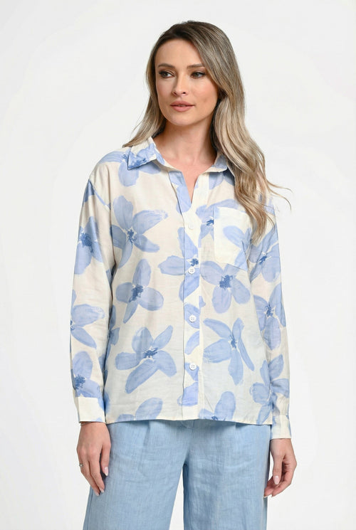 Bluză damă imprimeu floral bleu Elara Natalee Fashion