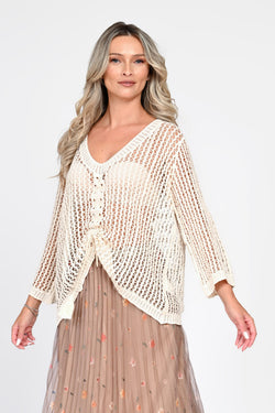Bluză damă ivoire din tricot ajurat Sonia Natalee