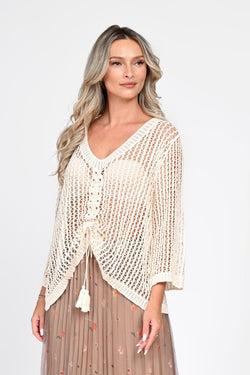 Bluză damă ivoire din tricot ajurat Sonia Natalee