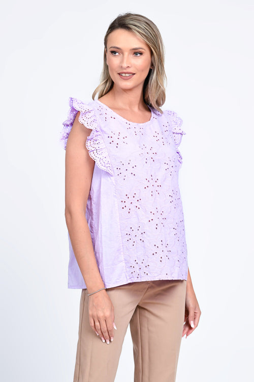 Bluza damă lila brodată cu volane Sofia Natalee Fashion