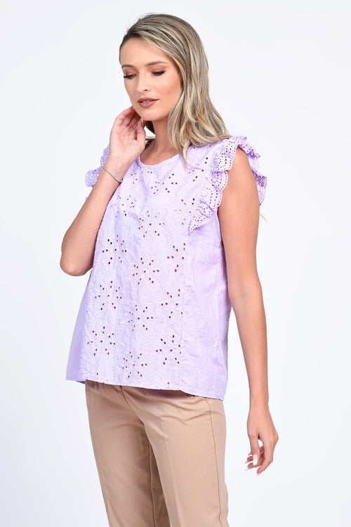 Bluza damă lila brodată cu volane Sofia Natalee Fashion