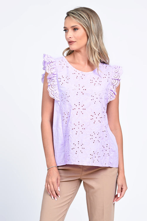 Bluza damă lila brodată cu volane Sofia Natalee Fashion