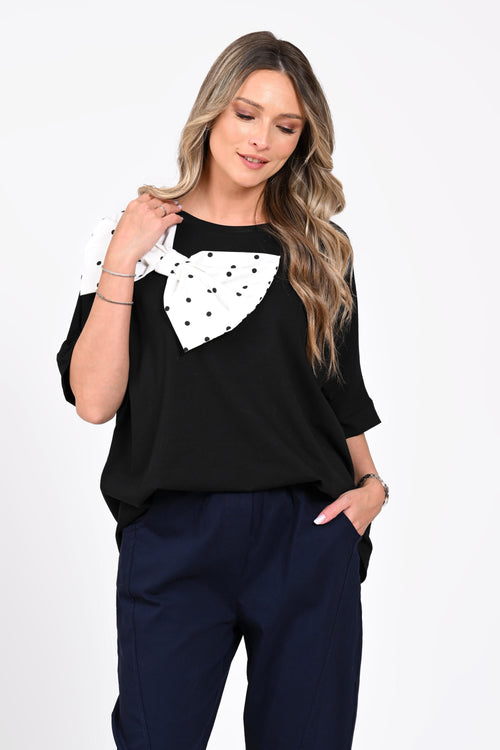 Bluză damă neagră cu fundă maxi în buline – Alessia Natalee