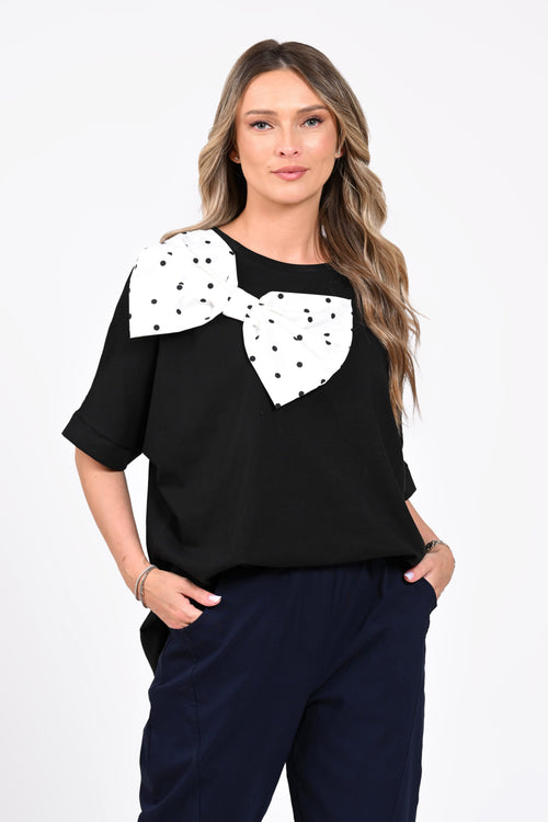 Bluză damă neagră cu fundă maxi în buline – Alessia Natalee