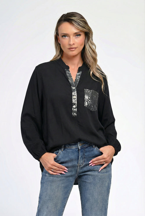 Bluză damă neagră cu paiete Noir Chic Natalee