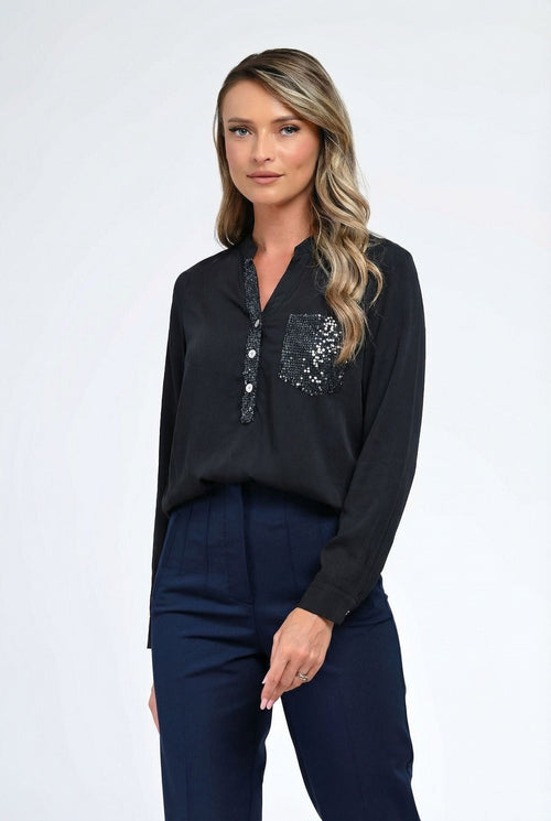 Bluză damă neagră cu paiete Noir Chic Natalee