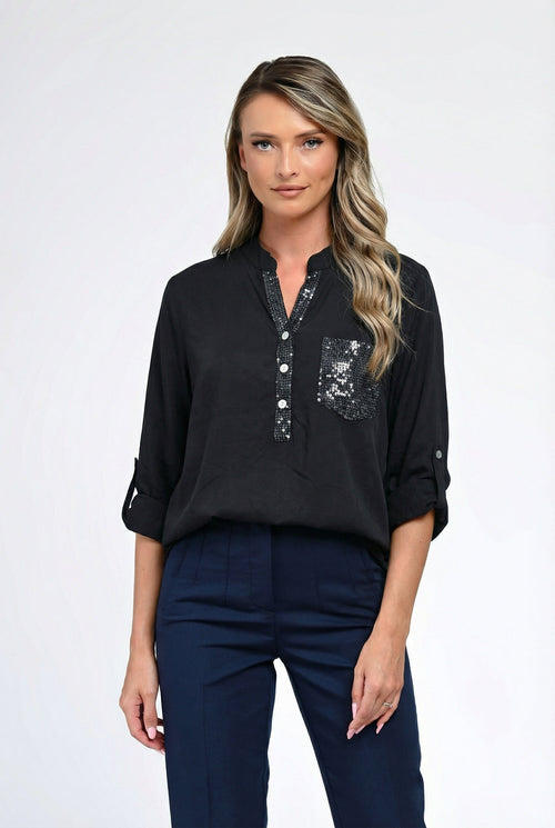 Bluză damă neagră cu paiete Noir Chic Natalee