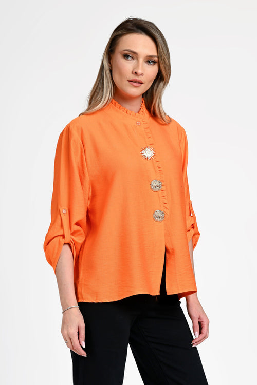 Bluză damă portocalie cu nasturi decorativ Sienna Orange Natalee Fashion