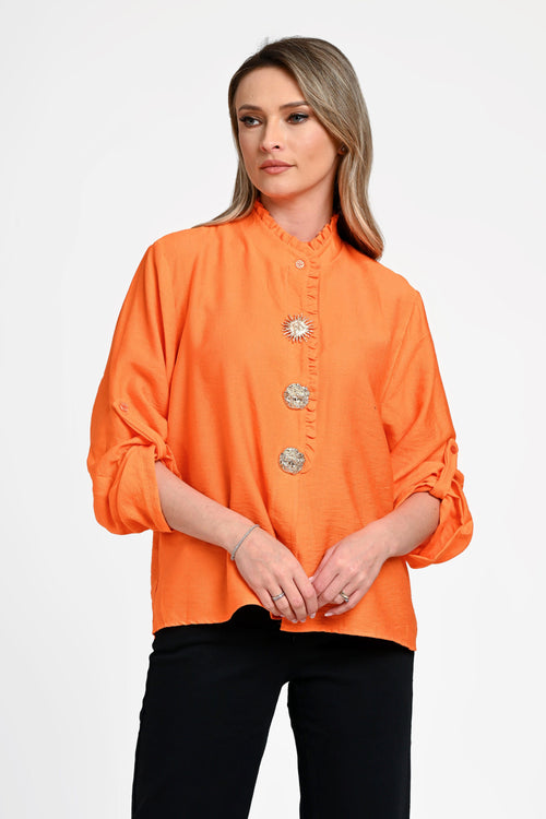 Bluză damă portocalie cu nasturi decorativ Sienna Orange Natalee Fashion