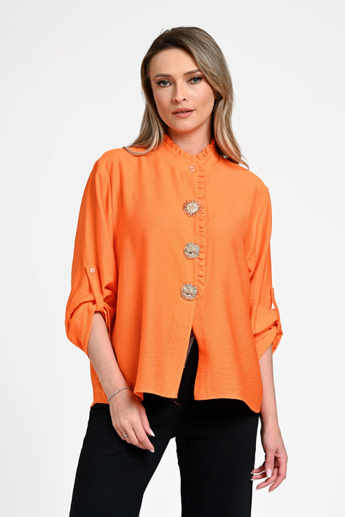 Bluză damă portocalie cu nasturi decorativ Sienna Orange Natalee Fashion