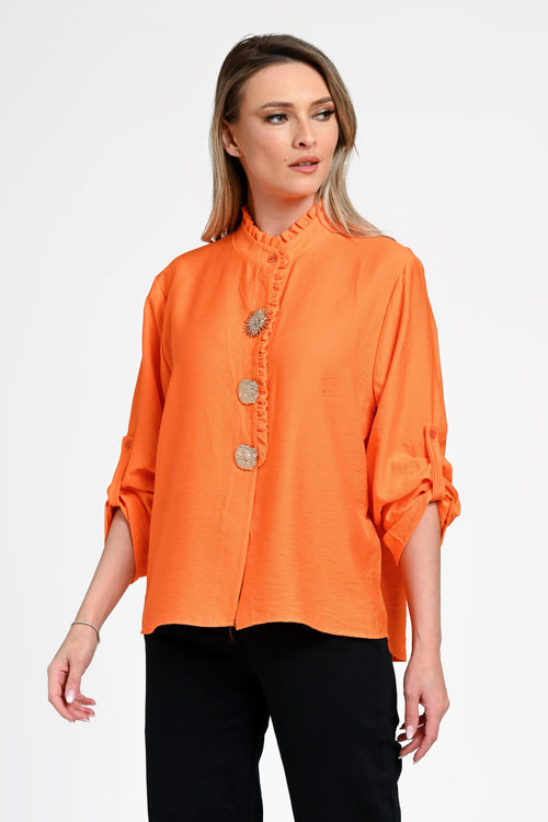 Bluză damă portocalie cu nasturi decorativ Sienna Orange Natalee Fashion