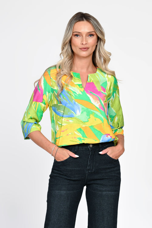 Bluză damă verde cu imprimeu tropical Sonia Natalee