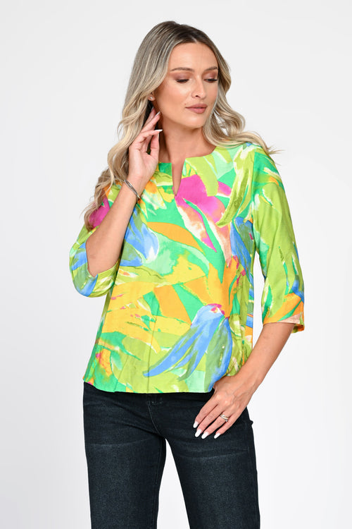 Bluză damă verde cu imprimeu tropical Sonia Natalee