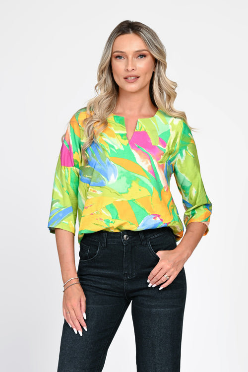 Bluză damă verde cu imprimeu tropical Sonia Natalee