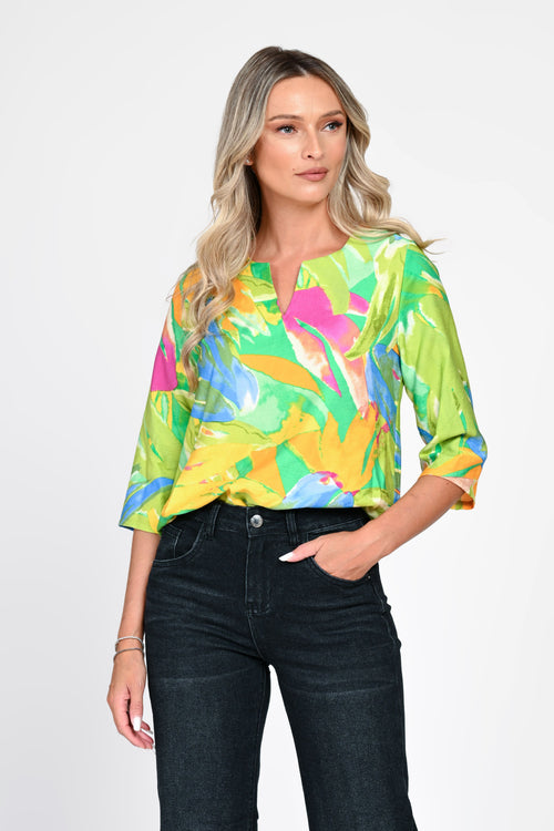 Bluză damă verde cu imprimeu tropical Sonia Natalee
