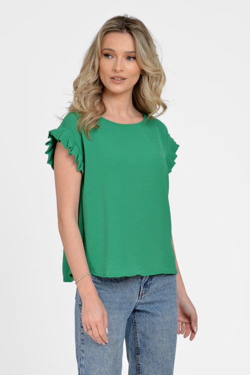 Bluză damă verde cu volane la mâneci Amalia Natalee
