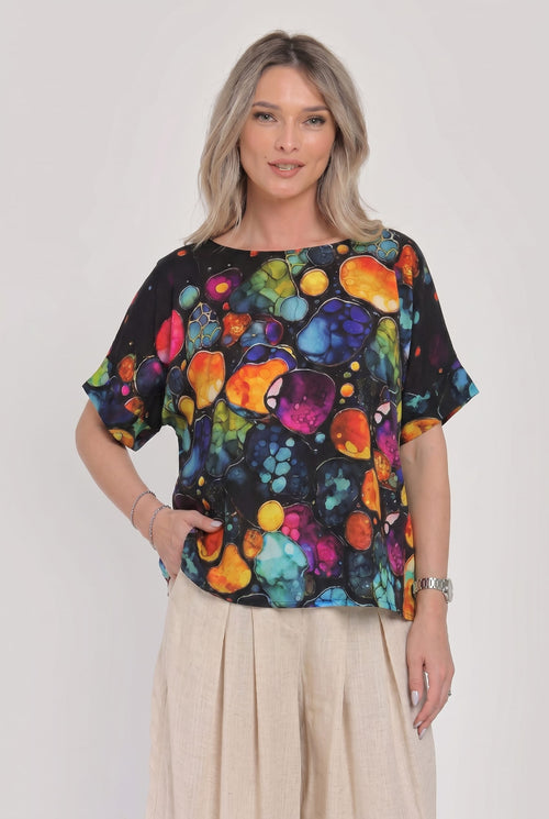 Bluză elegantă cu imprimeu abstract multicolor Celeste Natalee