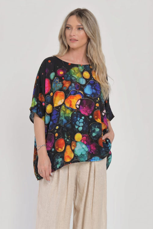 Bluză elegantă cu imprimeu abstract multicolor Celeste Natalee