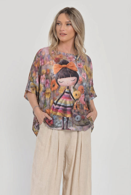 Bluză elegantă cu imprimeu artistic și mătase Eliana Natalee