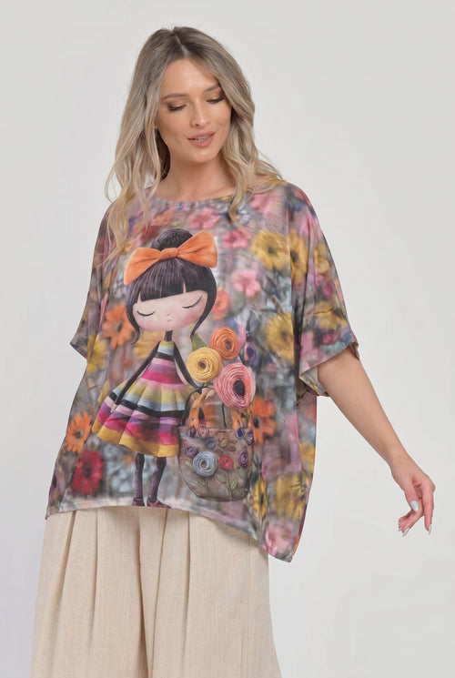 Bluză elegantă cu imprimeu artistic și mătase Eliana Natalee