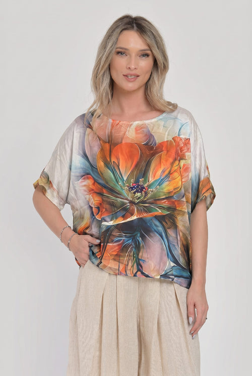 Bluză elegantă cu imprimeu floral artistic Valencia Natalee