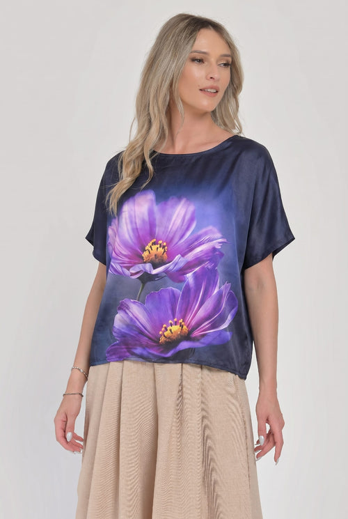 Bluză elegantă damă cu imprimeu floral mov Aureli Natalee